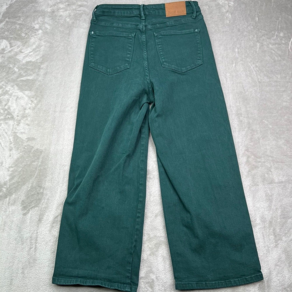 Judy Blue Wide Leg Jeans Womens 7/28 Green Solid Stretch Garment Dyed High Rise